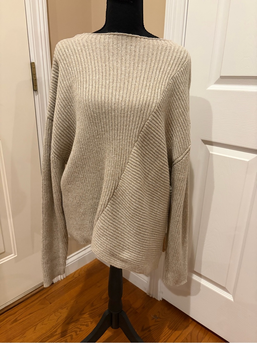 Ribbed Boatneck Oversized Sweater - Cream